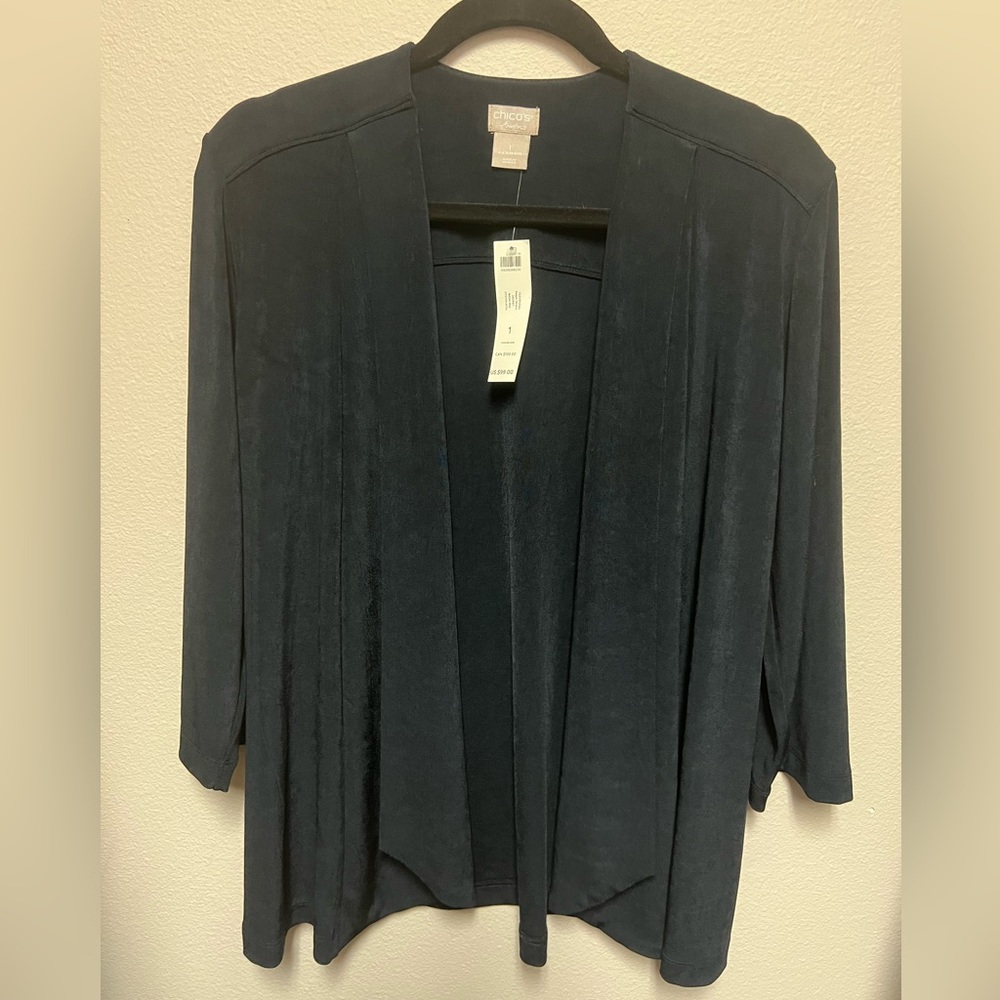 Chico’s  traveller • Navy Blue Open Front Maya Jacket in Indigo Ink color size 1